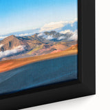 Extra large black wall art featuring a textured, colorful Hawaiian Maui landscape on framed canvas.