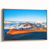 Vintage poster-style landscape painting of Maui on framed canvas, featuring black and gold tones.