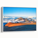 Vintage poster art of Maui scenery on a framed canvas, featuring vibrant colors, ideal for living room decor.