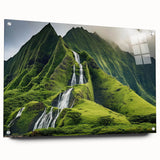 Acrylic glass print of Oahu, Hawaii, featuring a panoramic ocean view in vivid blue and green tones.