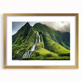 Extra large abstract art print of Oahu, Hawaii in textured style with gold frame, ideal for living room decor.