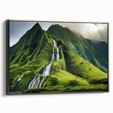Black and white framed canvas of Oahu landscape, ideal for bedroom wall decor.