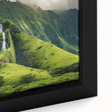 Extra large framed canvas featuring a textured depiction of Oahu, Hawaii, with vibrant colors on a black background.