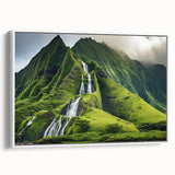 Vintage poster art of Oahu, Hawaii in vibrant colors on a large framed canvas, ideal for living room decor.