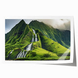 Extra large rolled print of Oahu, Hawaii scenery with lush greenery and ocean, ideal for art wall dining room.