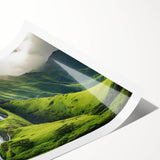 Extra large wall art featuring line art flowers in muted green tones on a rolled print, suitable for large living room decor.