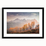 Extra large textured abstract art print of colorful Idaho scenery in a black frame, ideal for living room decor.