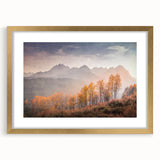 Extra large wall art featuring abstract scenery of Idaho in textured style, with a gold frame, ideal for living room decor.