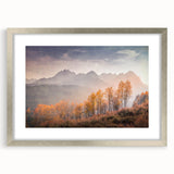 Textured art print of abstract Idaho scenery in silver frame, featuring muted earth tones, ideal for bedroom wall decor.
