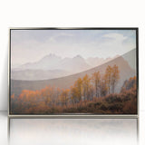 Mid-century modernist art depicting Idaho scenery in muted earth tones on a framed acrylic print.
