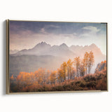 Framed canvas depicting a vintage-style Idaho landscape in muted gold and black tones, suitable for bedroom wall art.