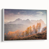 Vintage poster art of Idaho scenery on a framed canvas, featuring colorful art with black accents.
