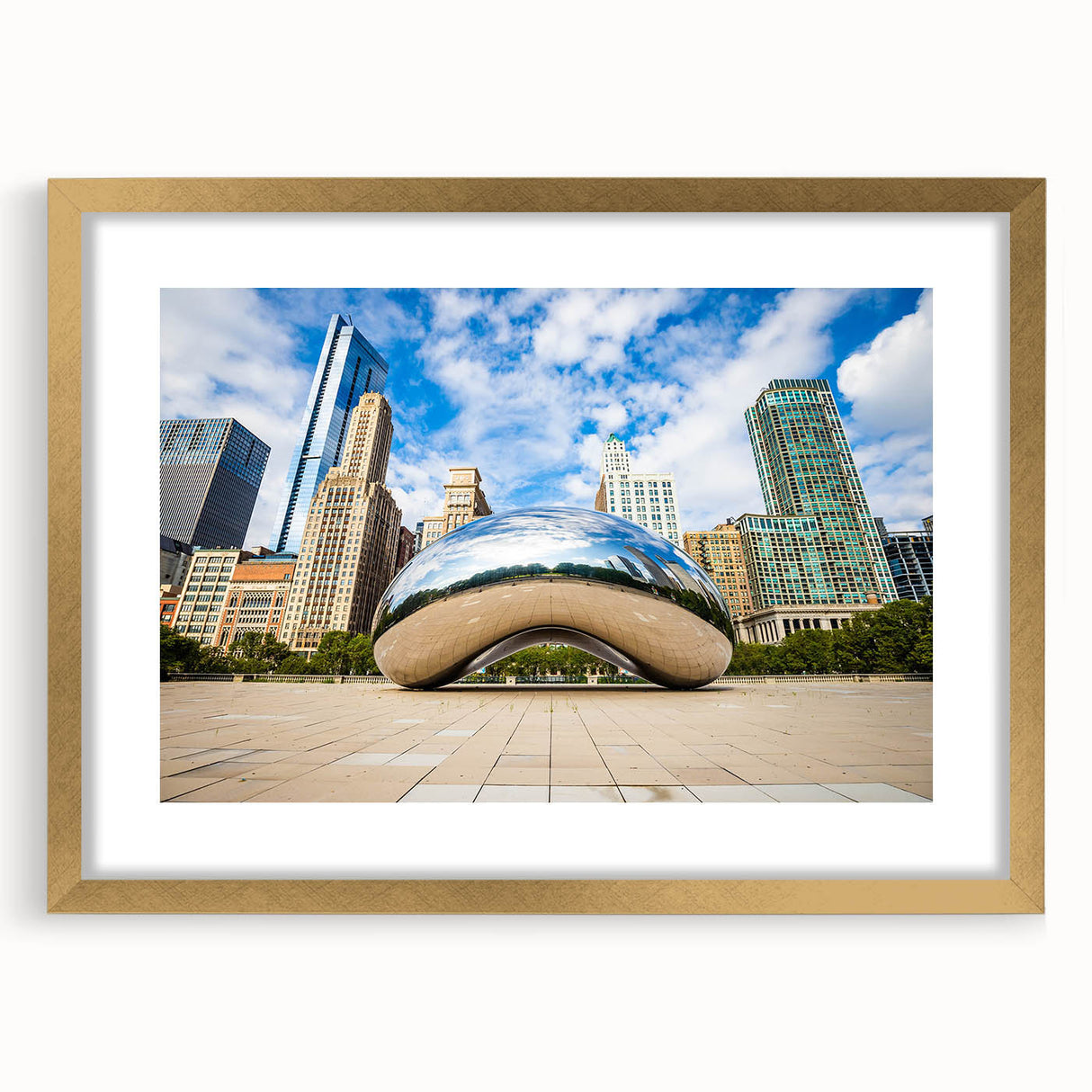 Extra large wall art featuring an abstract textured representation of Chicago's skyline in muted gold and gray tones.