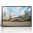 Large abstract wall art depicting Chicago skyline in muted gray and blue tones on framed acrylic.