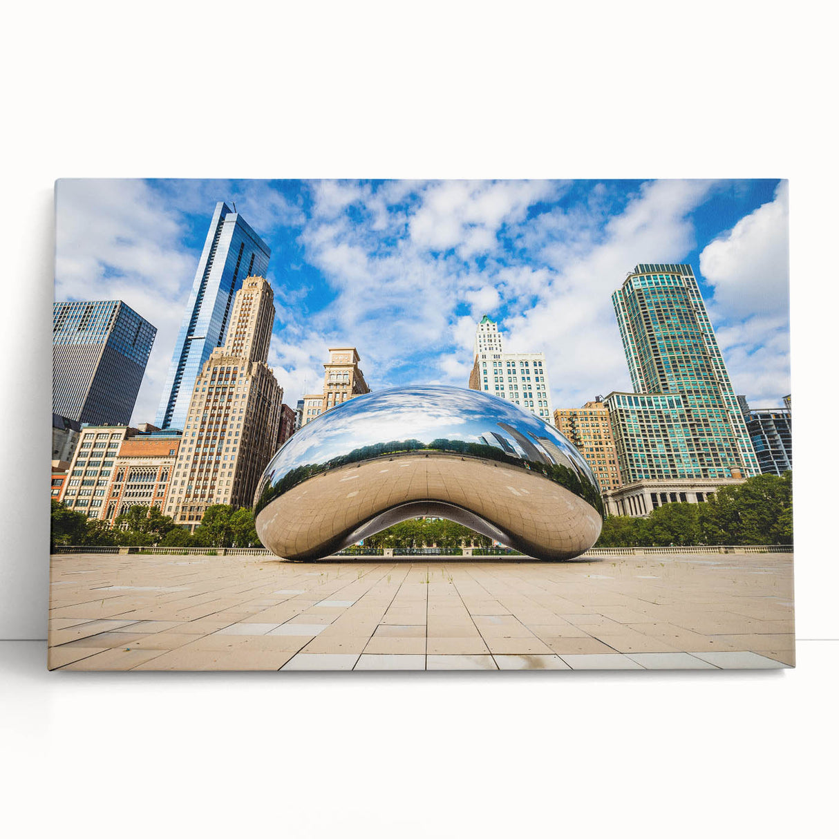 Black and white stretched canvas featuring a large Chicago skyline, ideal for kitchen wall art or bedroom ambiance.