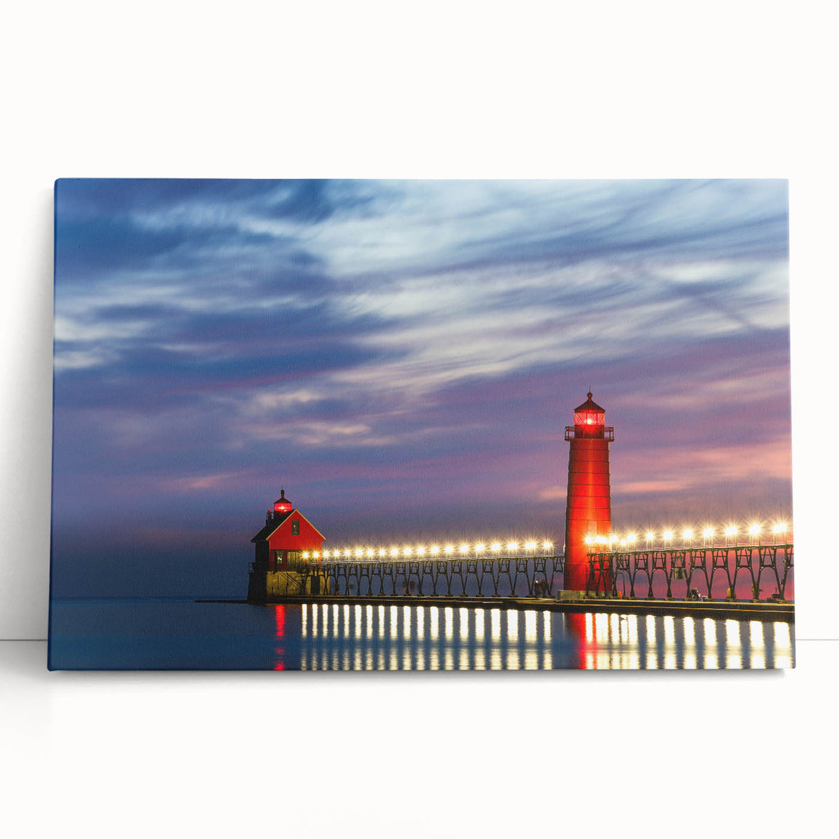 Black and white stretched canvas of Lake Michigan, ideal for kitchen wall art or bedroom ambiance.