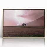 Mid-century modernist Iowa scenery in gold and green tones on a framed acrylic, ideal for modern art wall decor.