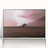 Art deco poster of Iowa scenery on white framed acrylic, featuring neutral and green tones, ideal for nursery wall art.