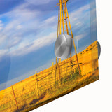 Mid-century modernist large abstract art print of Kansas scenery on acrylic glass, ideal for dining room art.