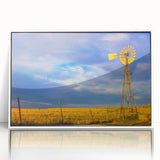 Acrylic print of Kansas scenery in art deco style with muted blue and green tones, ideal for modern nursery wall art.