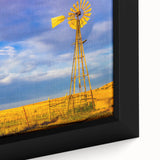 Extra large framed canvas featuring a textured depiction of Kansas scenery in black with colorful art accents.