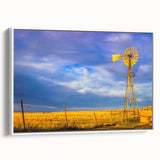 Vintage poster art of Kansas scenery on extra large framed canvas, featuring vibrant colors against a black background.