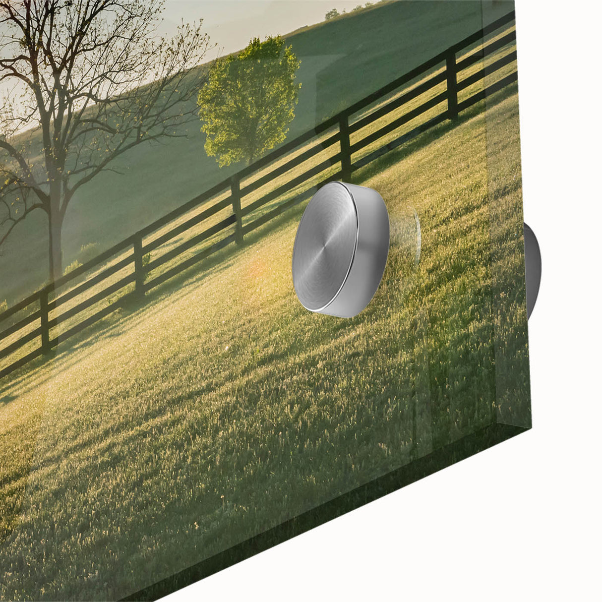 Large abstract wall art of Kentucky scenery in mid-century modernist style on acrylic glass, suitable for dining room decor.
