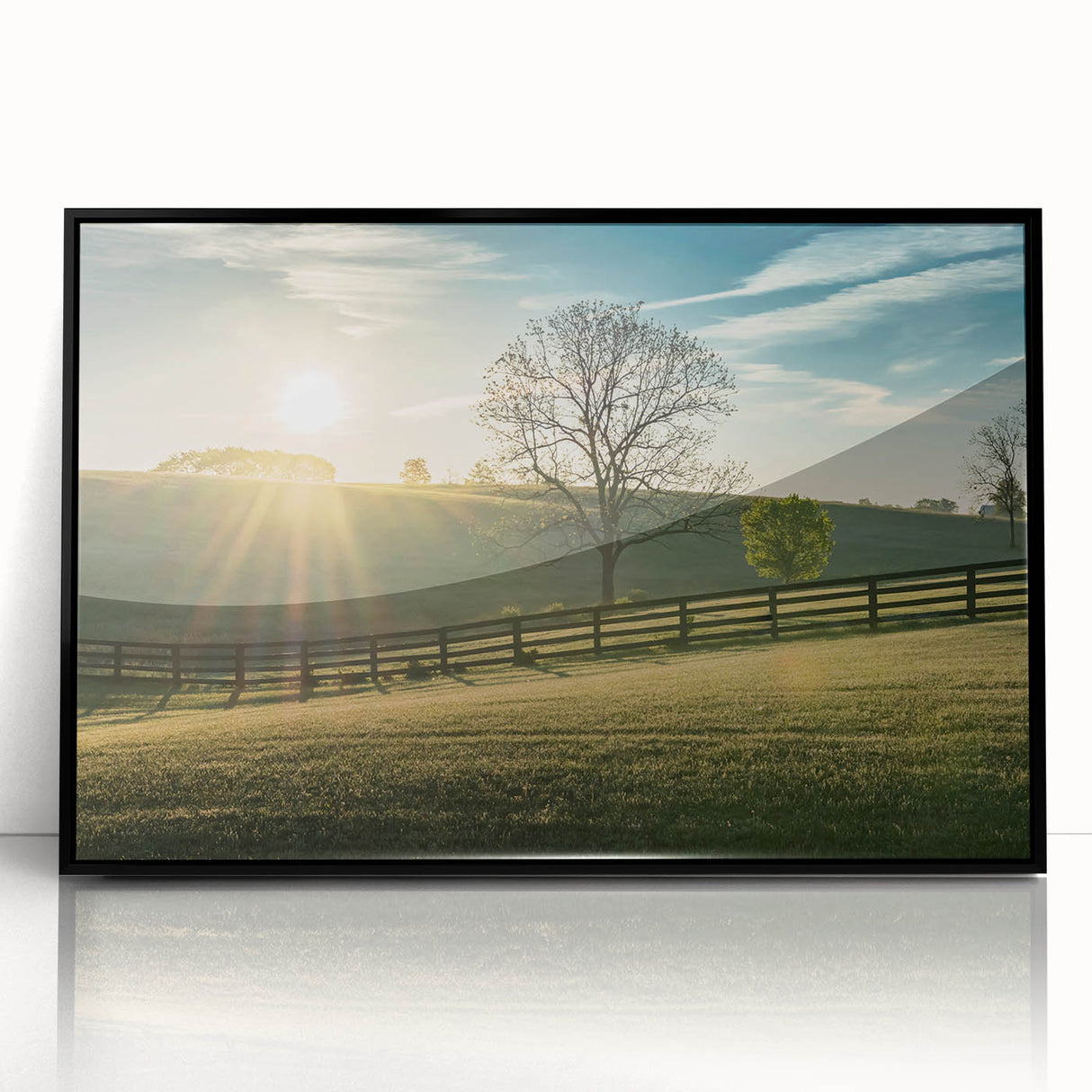 Large abstract wall art depicting a Kentucky landscape in muted earth tones on a framed acrylic print.