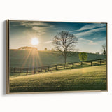 Framed canvas depicting a vintage-style Kentucky landscape in muted earth tones, ideal for bedroom wall art.