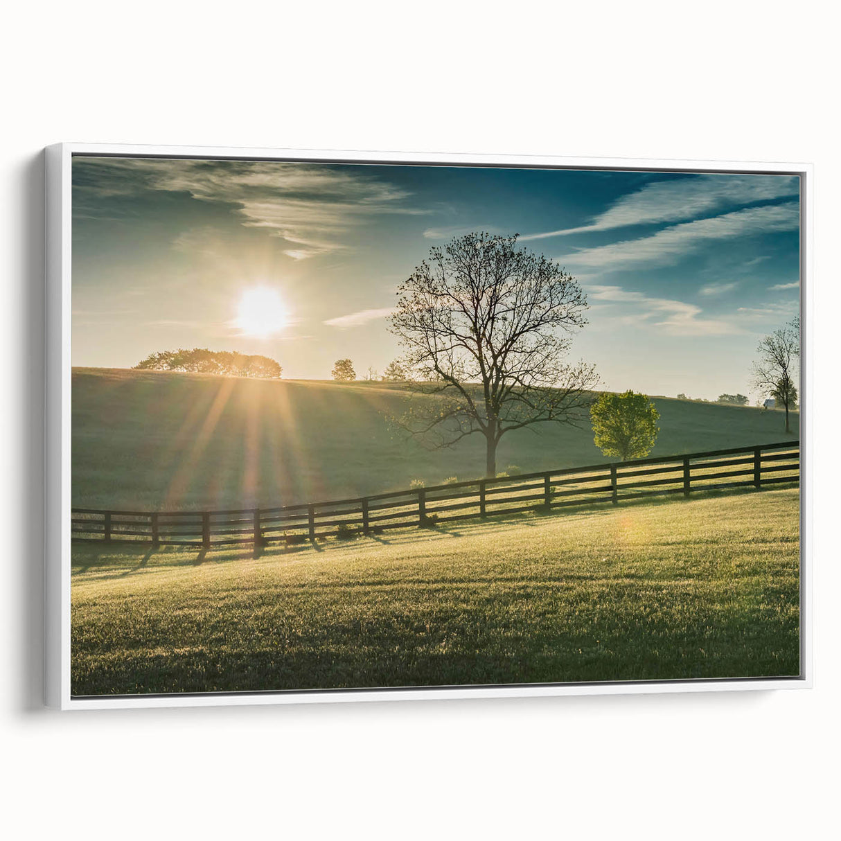 Vintage poster art of Kentucky scenery on extra large framed canvas, featuring colorful art on a black background.