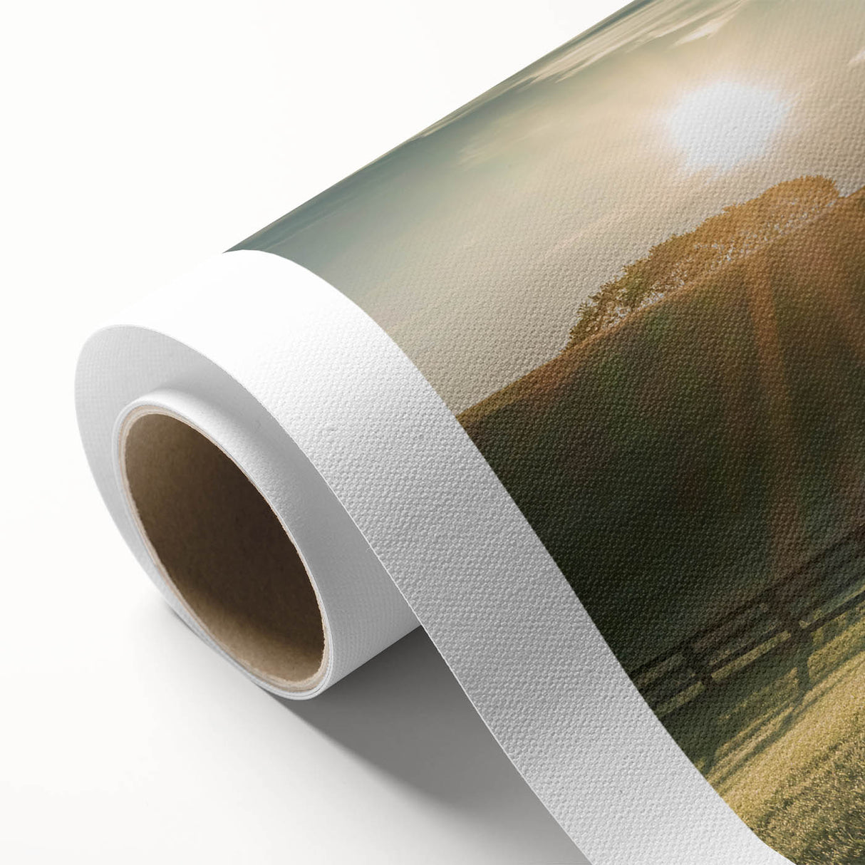 Art Deco-style Kentucky scenery on rolled canvas, featuring muted blue and green tones, ideal for nursery wall art.