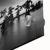 Large abstract wall art depicting a Louisiana scenery in muted earth tones on acrylic glass.