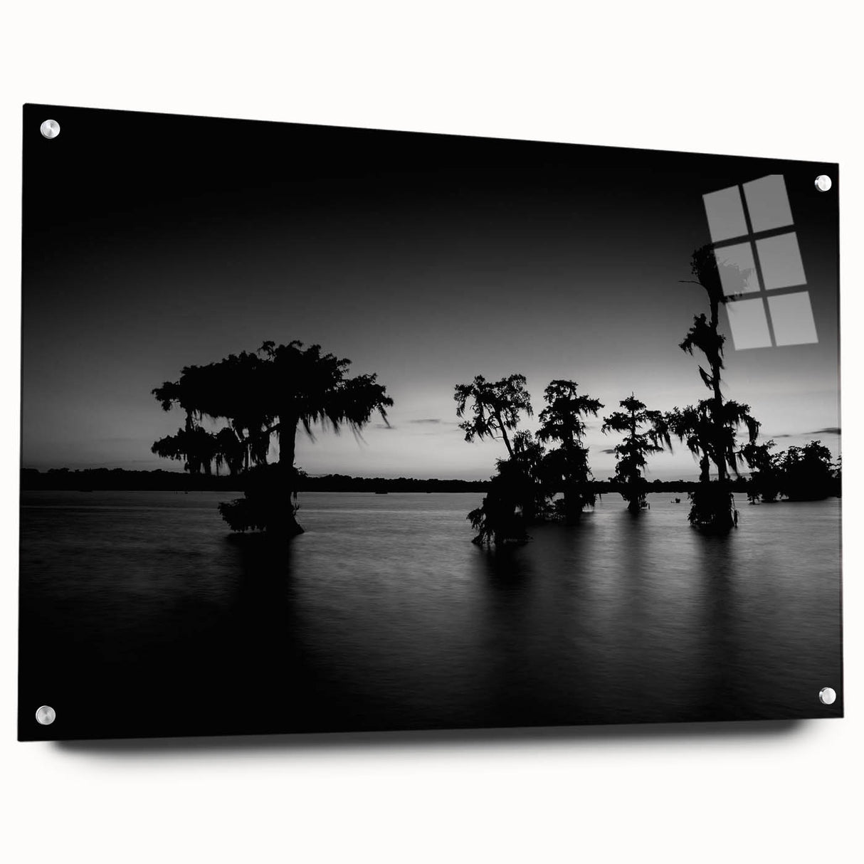 Acrylic print of a Louisiana landscape in muted earth tones, ideal for dining room decor.