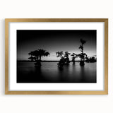 Extra large abstract art print of Louisiana scenery in gold frame, with textured design, suitable for living room decor.