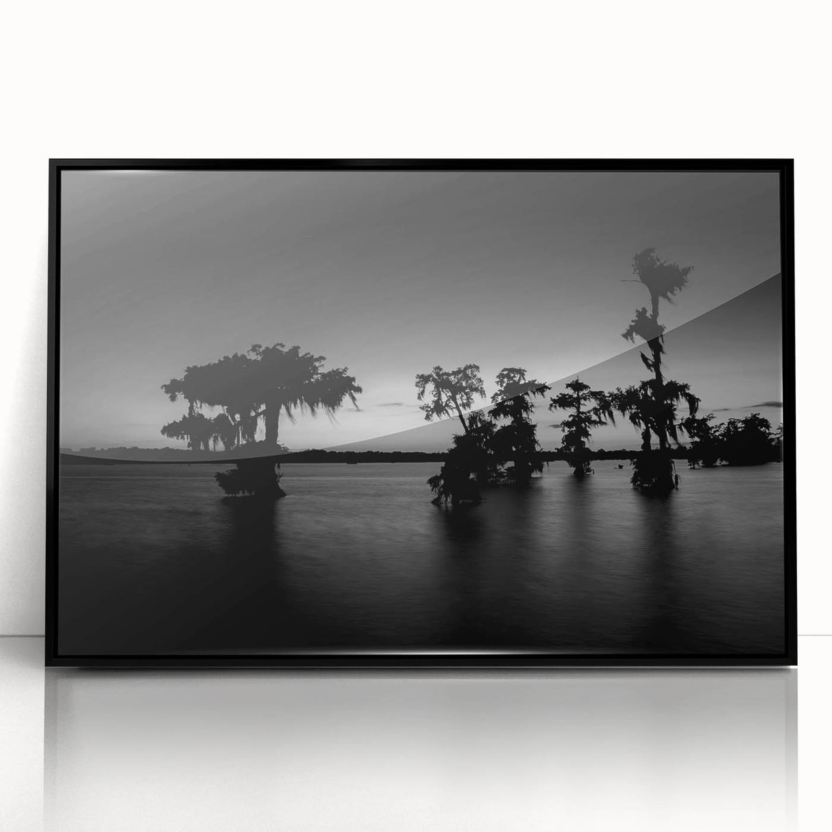 Large abstract wall art depicting a Louisiana landscape in muted earth tones on a framed acrylic print.