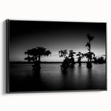 Black and white framed canvas of a Louisiana landscape, ideal for bedroom wall art with a vintage poster style.