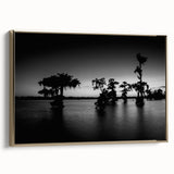 Framed canvas depicting a vintage-style Louisiana landscape in muted gold and black tones, ideal for bedroom wall art.