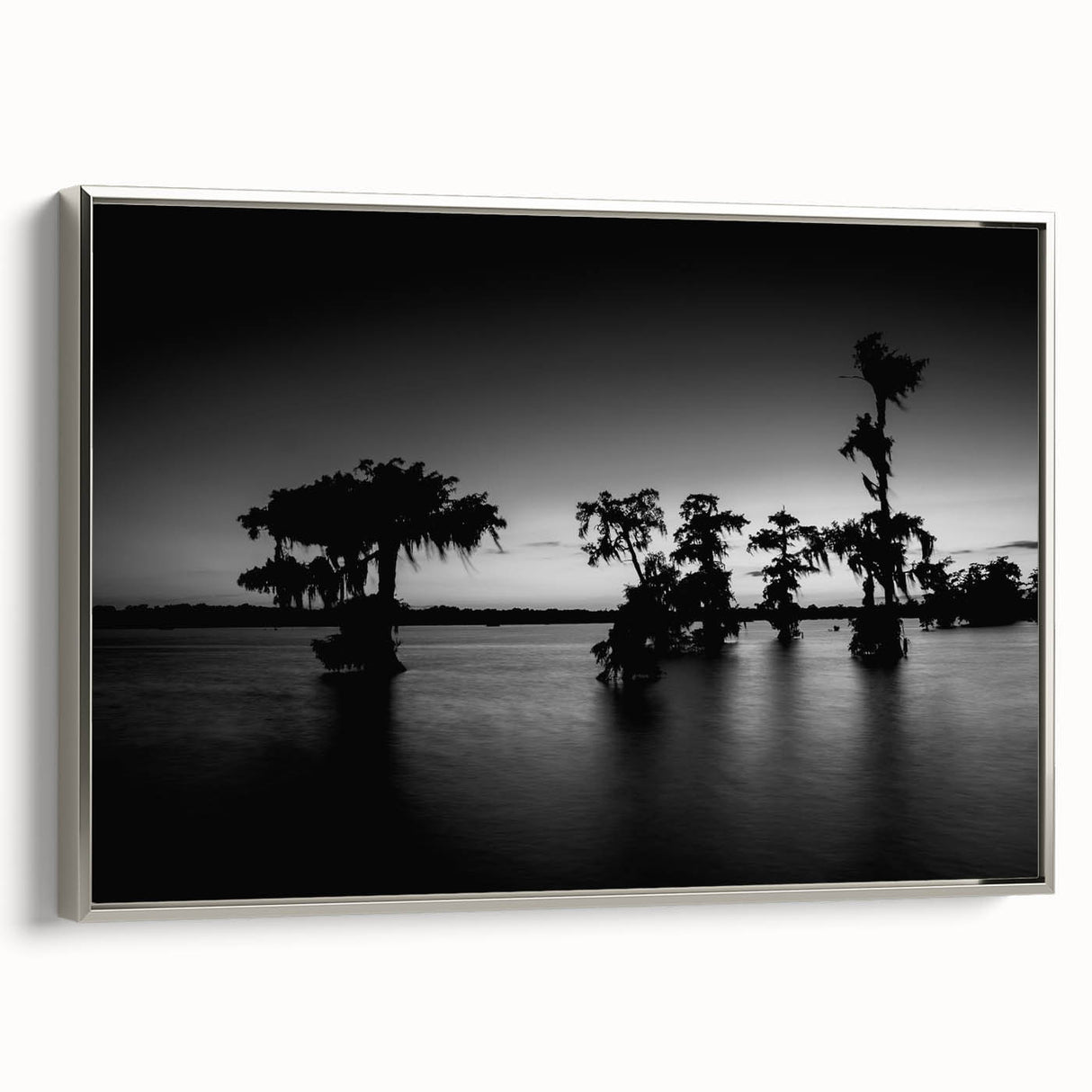 Framed canvas of a vintage-style Louisiana landscape painting in muted earth tones.