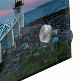 Large abstract wall art of Maine scenery in mid-century modernist style on acrylic glass, suitable for dining room decor.