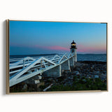Framed canvas depicting a vintage-style Maine landscape in muted gold and black tones, suitable as wall art for a bedroom.