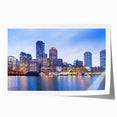 Extra large rolled print of Boston skyline in muted gray and blue tones, ideal for dining room wall art.