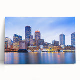 Black and white photo of Boston skyline on stretched canvas, ideal for kitchen wall art.