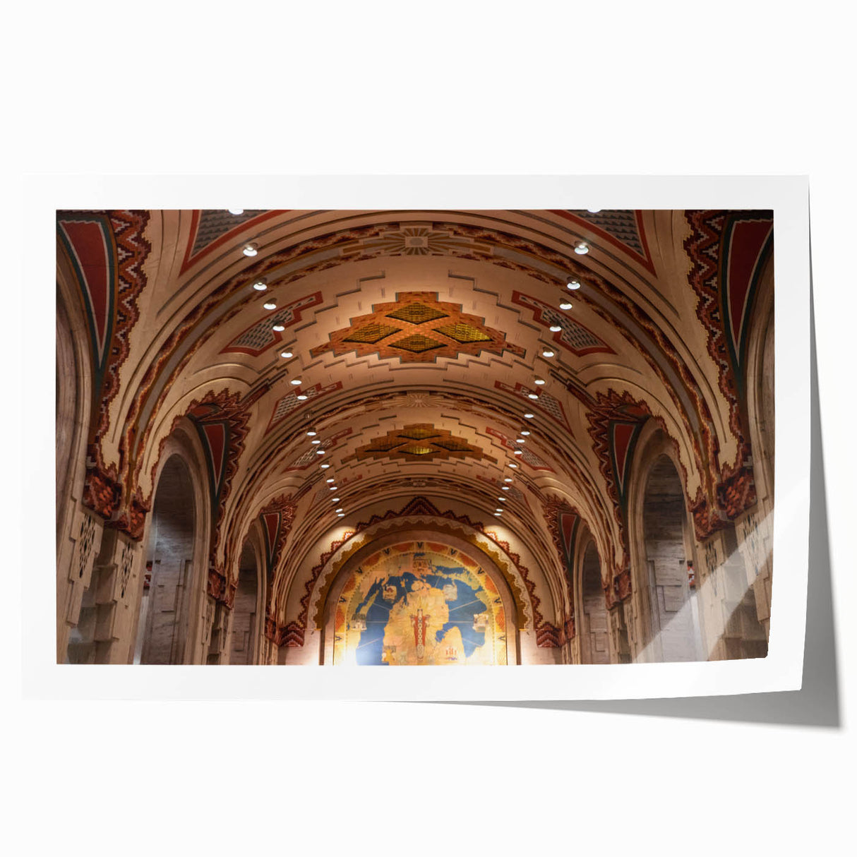 Extra large rolled print of Detroit skyline with muted gray and blue tones, ideal for art wall dining room.