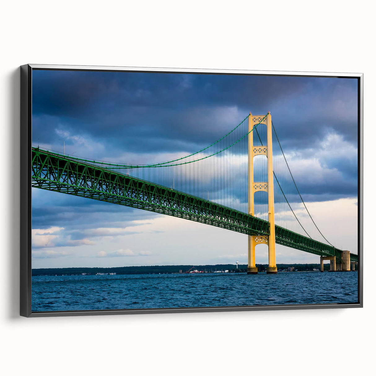 Framed canvas featuring a black and white landscape of Michigan's Upper Peninsula, ideal for bedroom wall decor.