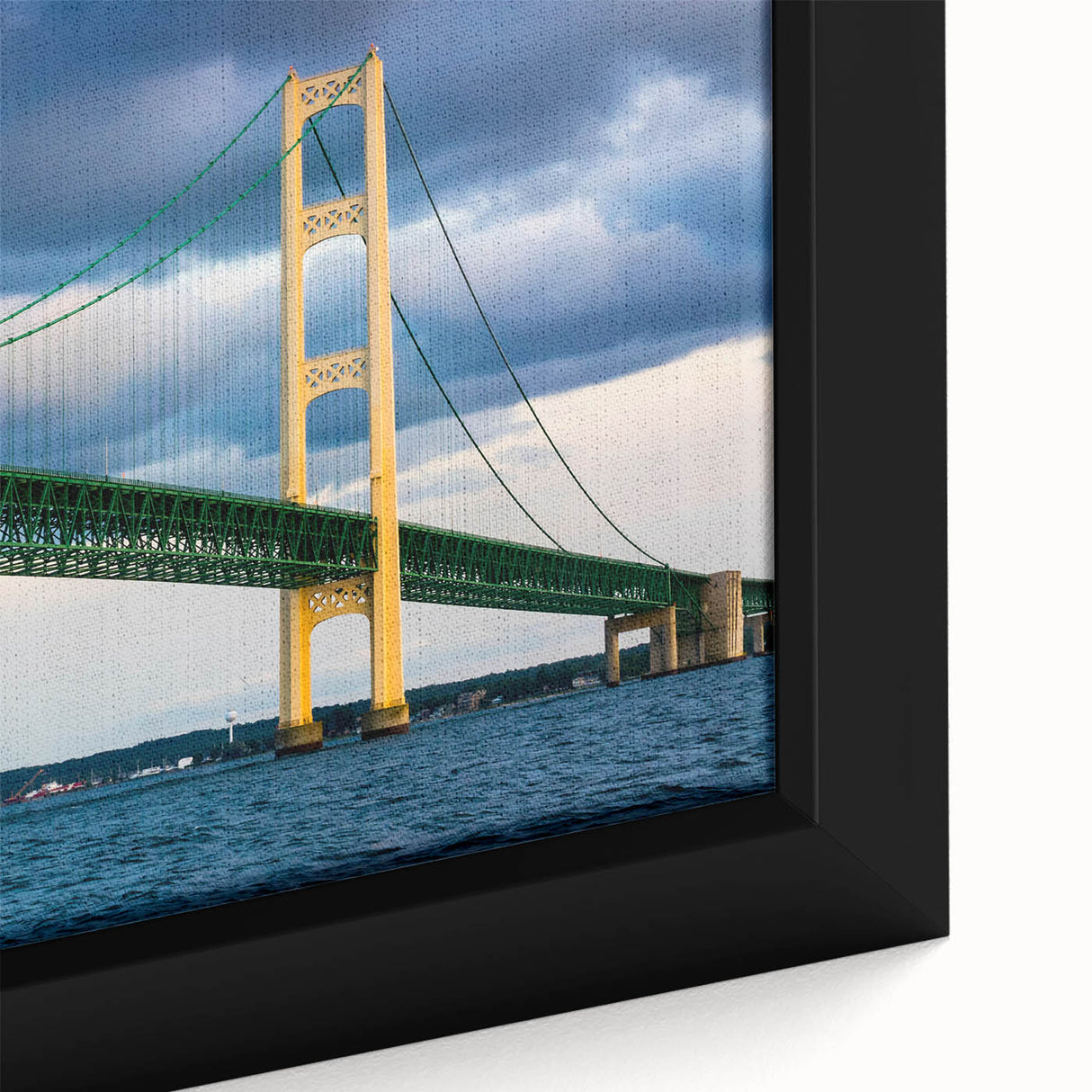 Extra large framed canvas featuring a textured depiction of Michigan's Upper Peninsula in black with colorful accents.