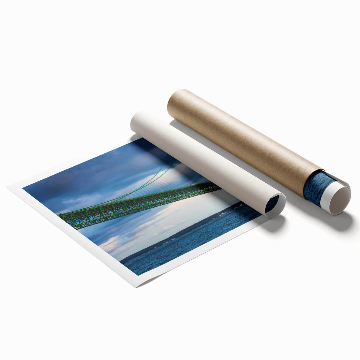Extra large rolled print of Michigan's Upper Peninsula with muted earth tones, ideal for classy bathroom wall decor.