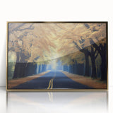 Framed acrylic print of Minneapolis skyline in gold and blue tones, ideal for modern art wall decor.
