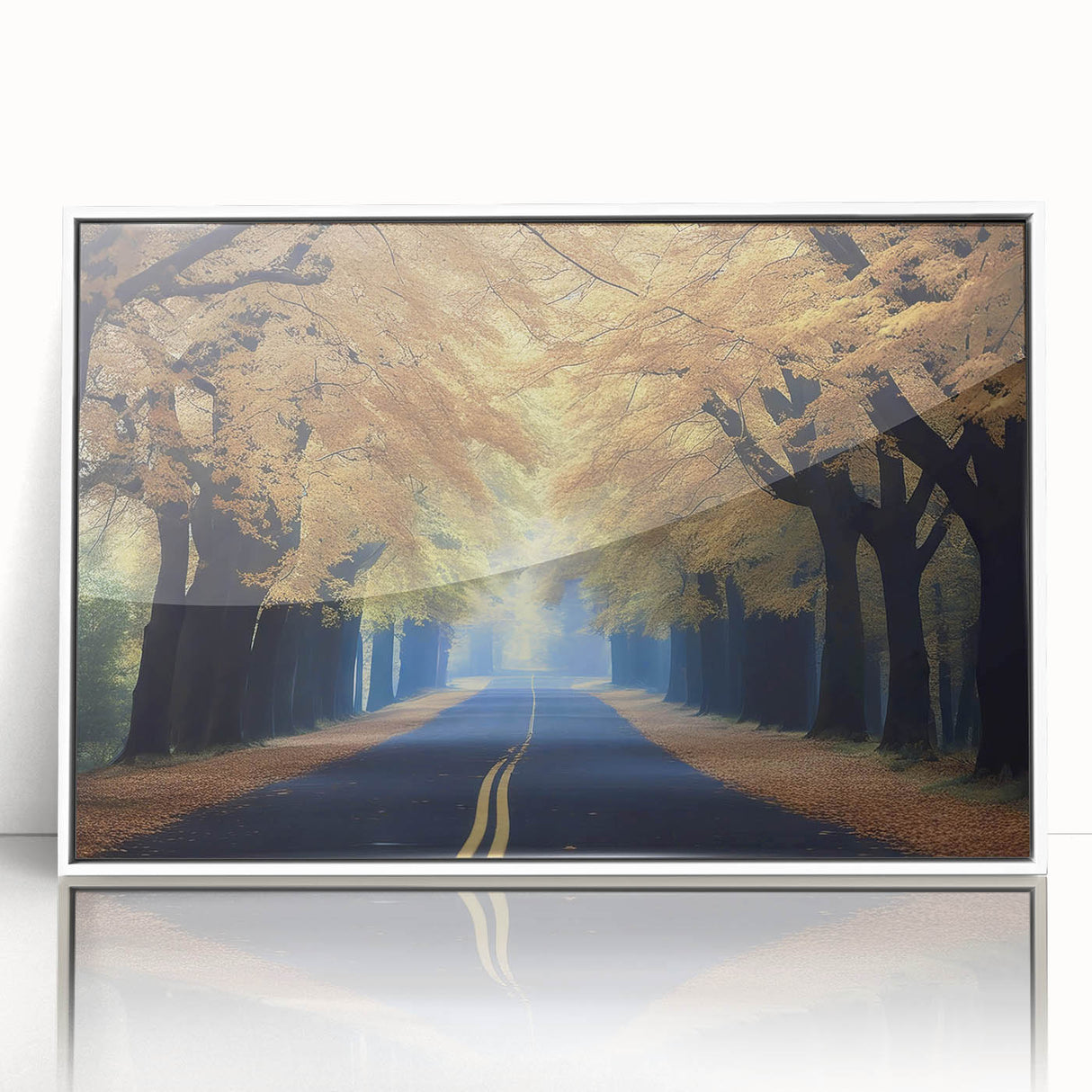 Acrylic print of Minneapolis skyline in muted gray and blue tones, framed in white, ideal for modern art wall decor.