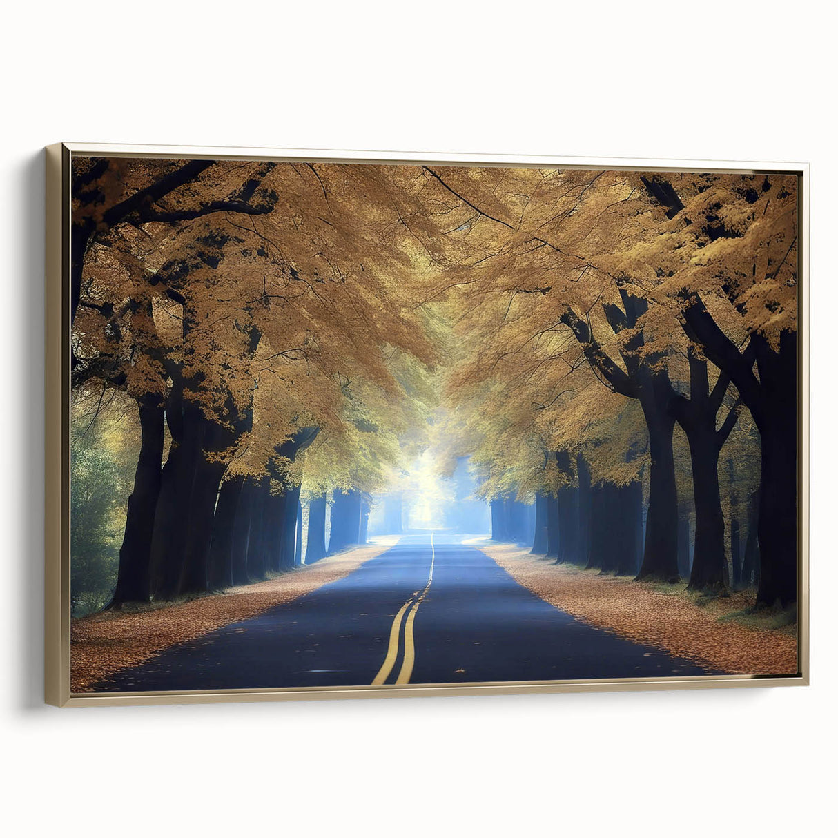 Framed canvas of Minneapolis landscape in muted gold and black tones, suitable for bedroom wall art.