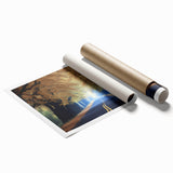 Extra large rolled canvas print of Minneapolis skyline with floral accents in pastel shades.